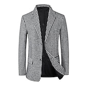 cheap Men&#039;s Classic Blazers-Men&#039;s Cocktail Attire Blazer Business Formal Evening Wedding Party Fashion Casual Spring &amp;  Fall Polyester Plaid / Check Geometic Button Pocket Casual / Daily Single Breasted Blazer White Camel Beige