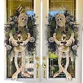 abordables Iluminación de Props de Halloween-Halloween aterrador momia corona de bienvenida signo momia halloween puerta redonda placa colgante para halloween acción de gracias navidad decoración del hogar corona de bienvenida de halloween