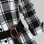 billiga Tröjklänningar-Dam Spetsskjorta Blus Shacket Rutig Mode Långärmad Tröjkrage Långa toppar Ledigt Spets Mönster Flödande tunika Svart Rubinrött Grön Vår &amp; Höst
