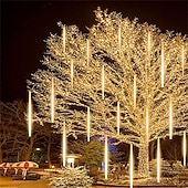 billige Elektrisk støpsel-julelys utendørs meteordusjlys fallende regnlys 80cm 8 tube 576 led snøfallende istapp fossende lys for juletre halloween dekorasjon bryllupsfest