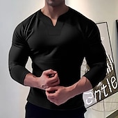 preiswerte Basic-T-Shirts-Herren T Shirt T-Shirt Langarmshirt Langarm V Ausschnitt Frühling &amp; Herbst Einfach Mode Designer Basic Urlaub Straße Ausgehen Schwarz Weiß Marineblau Top T-Shirt für Herren