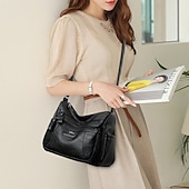 Χαμηλού Κόστους Τσάντες χιαστί-γυναικεία μαύρη τσάντα ώμου από συνθετικό δέρμα – τσάντα χιαστί πολλαπλών τσεπών για εργασία, ταξίδια και καθημερινή χρήση