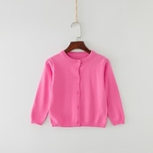 cheap Sweaters &amp; Cardigans-Kids Girls&#039; Cardigan Solid Color School Long Sleeve Active Cotton 7-13 Years Spring Water Blue turmeric Dark powder