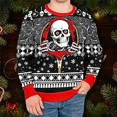お買い得  男性の醜いセーター-醜いクリスマスセーター メンズ 面白いセーター スカル 文字 スノーフレーク ゴシック プリント 編み物 プルオーバー ジャンパー ニットウェア 大晦日セーター アウトドア 日常 休暇 長袖 ワイン ブラック レッド 秋 冬