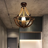 billige Taklamper-tak pendel lys lysekrone moderne rustikk hamptau jern kurv semi flush mount tak lys metall kjøkken bar restaurant dekorasjon pendel lys lysekrone 4light e14 stearinlys 110-240v