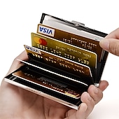 cheap Card Holders &amp; Cases-RFID Credit Card Holder Men Wallet Short Purse Stainless Steel And Leather Card Wallet