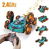 お買い得  rc車-2.4グラムリモコン6輪スタントリモコンカーは、おもちゃの車の照明音楽変形車のドリフトとローリングを自動的にデモンストレーションできます