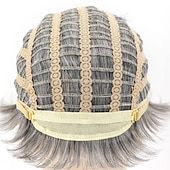 cheap Older Wigs-Short Curly Grey Pixie Wigs for White Women Sliver Grey Layered Synthetic Wig Natural Looking Pixie Cut Fluffy Wigs with Bangs