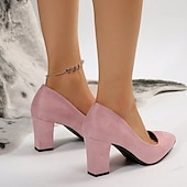 levne Block Heels-elegantní růžové semišové lodičky na podpatku – klasické vysoké podpatky se špičatou špičkou pro ženy, ideální do kanceláře, na večírky a formální události