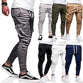 abordables Pantalones cargo-Hombre Pantalones cargo Persona que practica jogging Pantalones Retazos Bolsillo con cremallera Color sólido Comodidad Transpirable Casual Diario Ropa de calle Deportes Moda Negro Blanco Microelástico