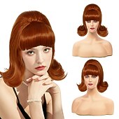 economico Parrucche storiche-Parrucca Ginger per Donne Parrucca Corto a Flip Anni '60 Parrucca Beehive Sintetica Costume di Carnevale Parrucche di Halloween