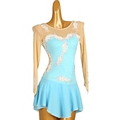 preiswerte Eiskunstlaufkleider-Eiskunstlaufkleid Damen Mädchen Eislaufen Kleider Wasserblau Gelb Rosa Patchwork Rückenfrei Gitter Hochelastisch Ausbildung Wettbewerb Eiskunstlaufkleidung Klassisch Langarm Eislaufen Eiskundstlauf