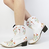 abordables Cowboy y botas occidentales-Botas vaqueras occidentales vintage para mujer: botines de piel sintética con bordados florales para uso informal y festivo