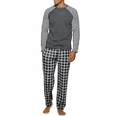 abordables Pyjamas-Homme Vêtements d'intérieur Vêtements de nuit Ensemble de pyjama Pyjama Haut et Pantalon 2 Pièces Plaid mode Décontractées Confort Intérieur du quotidien Mélange de Coton Confort Col Ras du Cou