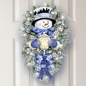 abordables Etiqueta engomada-Pegatinas de pared de invierno con forma de muñeco de nieve y corona de bienvenida cálida, pegatinas navideñas para puertas, paredes y ventanas, decoración del hogar