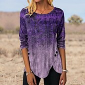 levne Boho tričko-Dámské Tunika Tričko Grafika Vinobraní Tuniky Geleneksel Dlouhý rukáv Kulatý Běžné topy Dovolená Víkend Tisk Kaštanově hnědá Vodní modrá Trávová zelená Šedá Podzim zima