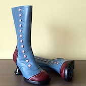 olcso 1930-as évek-női vintage kékeszöld és lime gombos térdcsizma faragott sarokkal - retro cosplay és divatos lábbeli