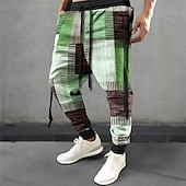 cheap Sweatpants-Plaid Geometry Casual Men&#039;s 3D Print Sweatpants Joggers Pants Trousers Outdoor Street Casual Daily Polyester Yellow Red Green S M L Mid Waist Elasticity Pants