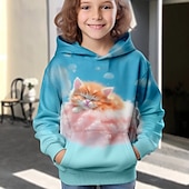 رخيصةأون حيوانات ثلاثية الأبعاد للبنات-للفتيات 3D كارتون قطة هوديي Pullover كم طويل طباعة ثلاثية الأبعاد الخريف الشتاء نشيط موضة لطيف أطفال 3-12 سنة الأماكن المفتوحة فضفاض مناسب للبس اليومي عادي