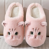 ieftine Flip-Flops de Damă-papuci de pisică de pluș pentru femei - papuci confortabili de interior cu blană, cu urechi drăguțe și broderie pentru îmbrăcăminte de iarnă acasă