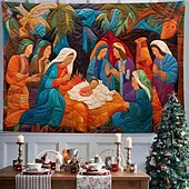 お買い得  クリスマスタペストリーぶら下げ-クリスマスの飾り、キリスト降誕のシーン、イエスの洗礼、吊り下げタペストリー、キルティングパターン、壁アート、クリスマス、大きなタペストリー、壁画、装飾、写真、背景、ブランケット、カーテン、自宅、寝室、リビングルームの装飾