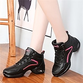 abordables Chaussures de jazz-Femme Chaussures de Jazz Baskets de Danse Danse en ligne Utilisation Entraînement Soirée Manteaux en similicuir Plus doux Professionnel Deli-pointes Talon épais Bout rond Lacet Adolescent Adulte Noir