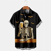 levne Halloween trička-pánská medvědí košile letní havajská košile lebka pivo ztlumení černá modrá fialová oranžová halloween krátký rukáv potisk móda ležérní měkký
