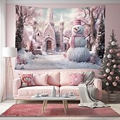 billige hengende juleteppe-juledekorasjoner snømann snøfnugg hengende billedvev veggkunst xmas stor billedvev veggmaleri dekor fotografi bakteppe teppe gardin hjem soverom stue dekorasjon