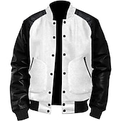 preiswerte Herrenjacken &amp; Herrenmäntel-Herren übergangsjacke Collegejacke Alltagskleidung Lederärmel Frühling &amp; Herbst Einfach Streetwear Stehkragen Kurz Schwarz Weiß Hellgrau Dunkelgray Jacken