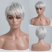 preiswerte Kappenlose Echthaarperücken-Echthaarmischung Perücke Kurz Glatt Natürlich gerade Pixie-Schnitt Seitenteil Stufenhaarschnitt Asymmetrischer Haarschnitt Weiß Braun Cosplay Lockenwickler &amp; Richtmaschine Natürlicher Haaransatz