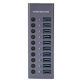 cheap USB Hubs-100‑240V 10 Port 60W USB 3.0 Hub with Individual Power Switches LEDs Aluminum Alloy Shell USB 3.0 Docking Station 60W 12V 5A Power Adapter