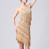 preiswerte Übungsbekleidung-Latein-Tanz Kleid Pure Farbe Farbaufsatz Pailetten Damen Leistung Ausbildung Ärmellos Hoch Polyester