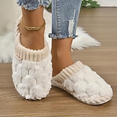 baratos Chinelos de mulher-chinelos femininos rosa felpudos, sapatos confortáveis para casa com cabedal de malha e forro de pelúcia para conforto no inverno