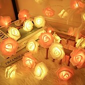 abordables Guirlandes lumineuses à piles-Guirlande lumineuse élégante de roses pour réception de mariage, guirlande lumineuse à piles 40/20/10 LED 6 m/3 m/2 m pour Noël&amp;amp;décorations de fête, décorations de mariage et de Saint-Valentin