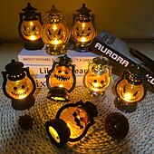 economico Illuminazione di Props di Halloween-decorazioni di halloween lampada zucca retrò piccola lampada a olio led candela elettronica lampada zucca portatile galvanica lanterna magica a colori