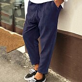 cheap Slim-Men&#039;s Corduroy Pants Winter Pants Trousers Cropped Pants Casual Pants Drawstring Elastic Waist Straight Leg Solid Color Comfort Warm Casual Daily Streetwear Sports Fashion Loose Fit Black Blue