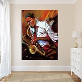 preiswerte Gemälde mit Menschen-Handgefertigtes Jazz-Figurengemälde, modernes, feines Kunstwerk, die neueste Hoteldekoration, handgemaltes Musiker-Jazzspieler-Ölgemälde, Wandkunst, Studio-Dekor, Geschenk für Dekor, gerollte Leinwand