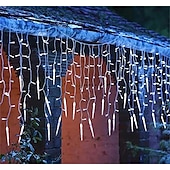 abordables Guirlandes lumineuses à brancher-Lumière de Noël LED rideau glaçon fée guirlande lumineuse 3.5 m 96 LED flexible lumière de Noël pour cour garden party patio décor éclairage coloré ue us au royaume-uni plug