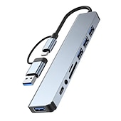 olcso USB-elosztók-8 az 1-ben usb hub, kettős célú hub usb-vel &amp; c típusú interfészek 8 portos usb c hub usb 3.0 usb 2.0 micro sd/tf kártyaolvasó mikrofonnal/hanggal &amp; egyéb interfészek
