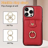 abordables Carcasas iPhone-Funda para iPhone 16 iPhone 15 Pro Max 14 Plus 13 12 11 Pro Max funda de billetera con soporte de anillo y cordón ranura para tarjeta retro TPU metal PU cuero