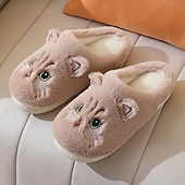 ieftine Flip-Flops de Damă-papuci de pisică de pluș pentru femei - papuci confortabili de interior cu blană, cu urechi drăguțe și broderie pentru îmbrăcăminte de iarnă acasă