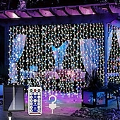 abordables Guirlandes solaires-3*3m 300 led solaire rideau lumière extérieure télécommande lumière 8 modes d&#039;éclairage guirlandes ip65 étanche fil de cuir lumières fête de noël mariage maison chambre jardin décoration murale