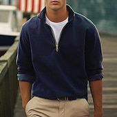 Men's Sweatshirt Zip Sweatshirt Navy Blue Half Zip Plain Sports & Outdoor Daily Holiday Polyester Streetwear Basic Casual Spring &  Fall Clothing Apparel Hoodies Sweatshirts  Long Sleeve3