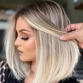 abordables perruque plus âgée-Perruque Synthétique Droit Partie médiane Perruque Court A1 A2 A3 Cheveux Synthétiques Femme Design à la mode Doux Naturel Noir Marron Blond