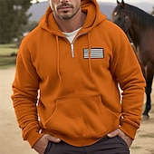 cheap Men's 3D Hoodies-Men's Hoodie Full Zip Hoodie Blue Orange Brown Gray Hooded National Flag Sports &amp; Outdoor Daily Holiday Polyester Streetwear Cool Casual Spring &amp;  Fall Clothing Apparel Hoodies Sweatshirts  Long
