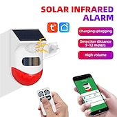 お買い得  屋外IPネットワークカメラ-tuya スマート wifi 赤外線モーション検出器ソーラー屋外 pir ワイヤレスストロボサイレン検出器サウンドアラーム防水リモコン