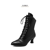 cheap 1930s-Women&#039;s Victorian Lace-Up Ankle Boots – Retro Faux Leather Heeled Boots for Cosplay, Parties, and Daily Wear