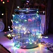 رخيصةأون يعمل بالبطاريات-أضواء سلسلة الألعاب النارية LED لعيد الميلاد 3m 100leds 6m 200leds 8 أوضاع إضاءة تعمل بالبطارية LED سلك نحاسي ضوء لشجرة عيد الميلاد وحفلات الزفاف وديكور المنزل