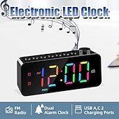 economico elettrodomestici-Sveglia digitale radio fm con cambio colore rgb dinamico 1pc con timer di spegnimento e doppia sveglia - Orologio elettronico a led 12/24h a 8 colori