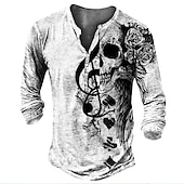 Men's T shirt Tee Henley Shirt Tee Funny T Shirts Designer Basic Classic Shirt Graphic Skull Music Long Sleeve Shirt White Outdoor Daily Sports Henley Spring & Summer Clothing Apparel 3D Print Plus3
